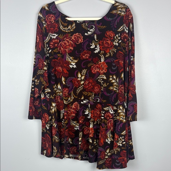 Roz & Ali Autumn Floral Pattern Asymmetrical Hem Tunic Size 2X - Picture 2 of 9